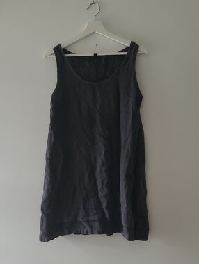Kokomarina Washed Linen Black Sleeveless Tank Dress